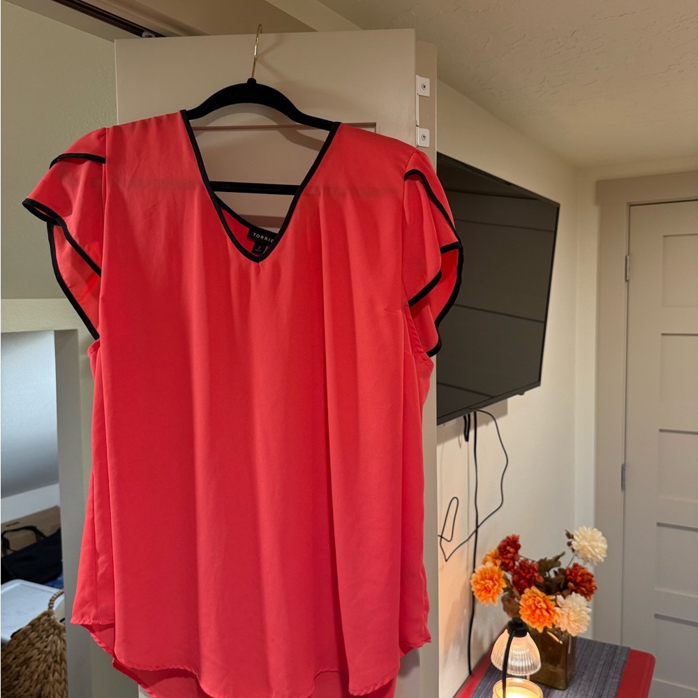 Torrid Coral Blouse with Black Accents